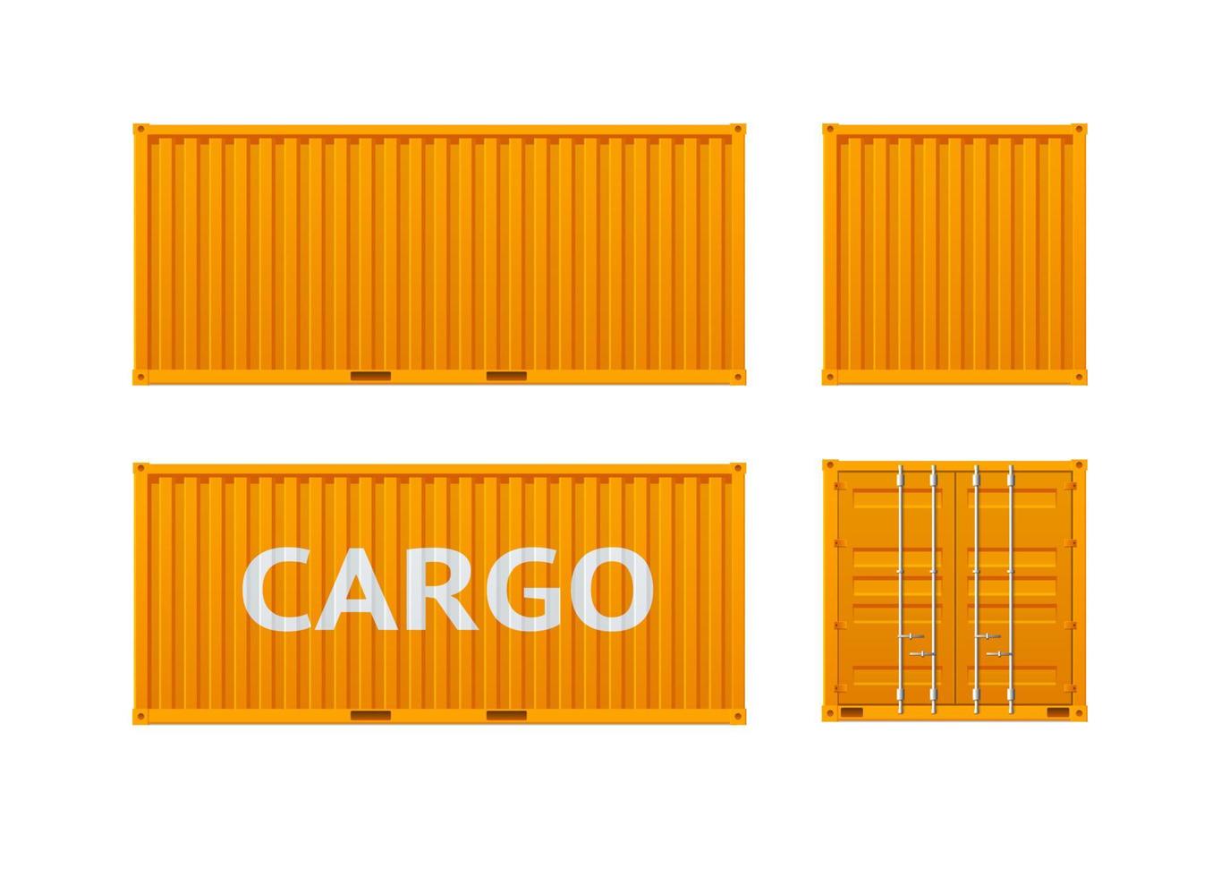 Realistic Detailed 3d Shipping Cargo Container Orange Set. Vector