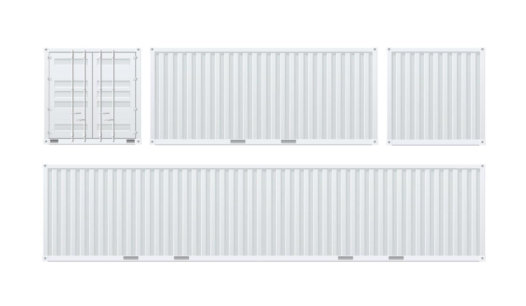 Realistic Detailed 3d Shipping Cargo Container White Set. Vector
