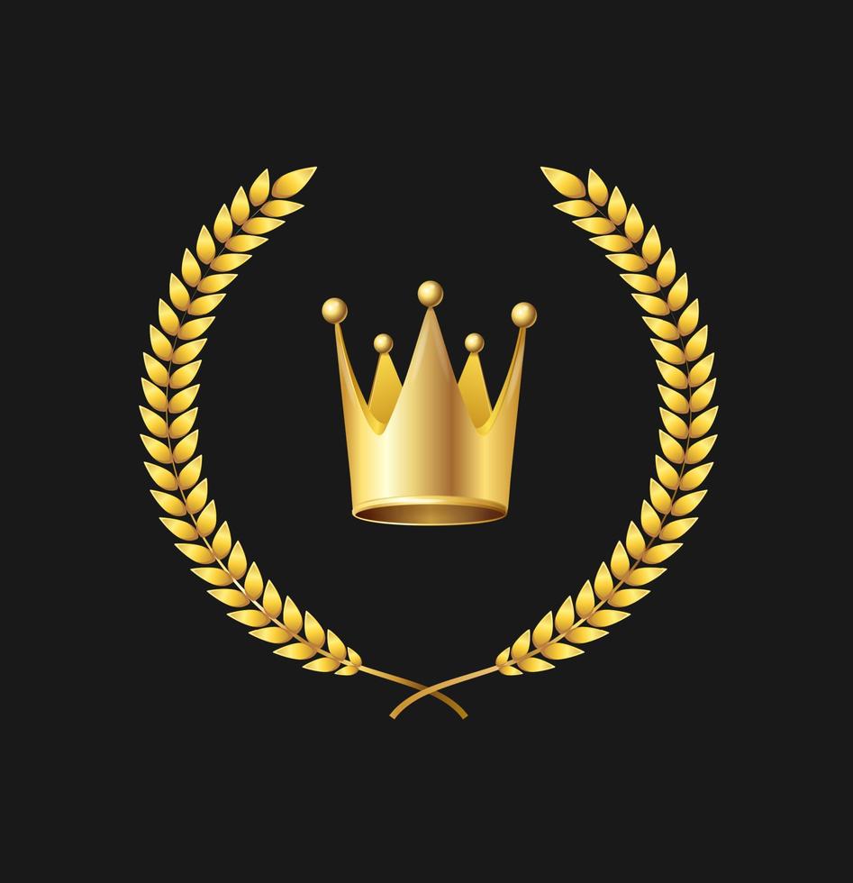 Realistic Detailed 3d Golden Crown and Laurel Wreath. Vector