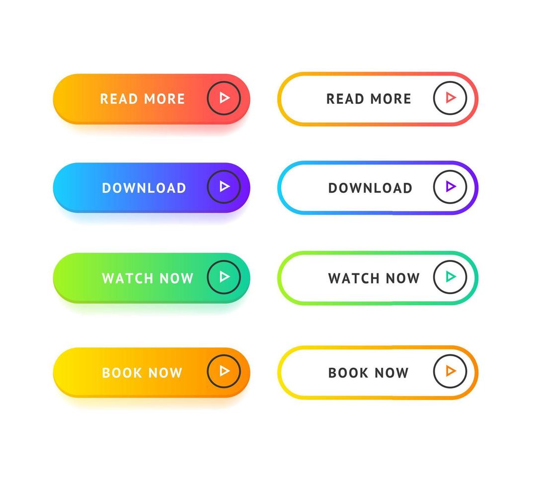 Different Color Ui Interface App Button Set. Vector