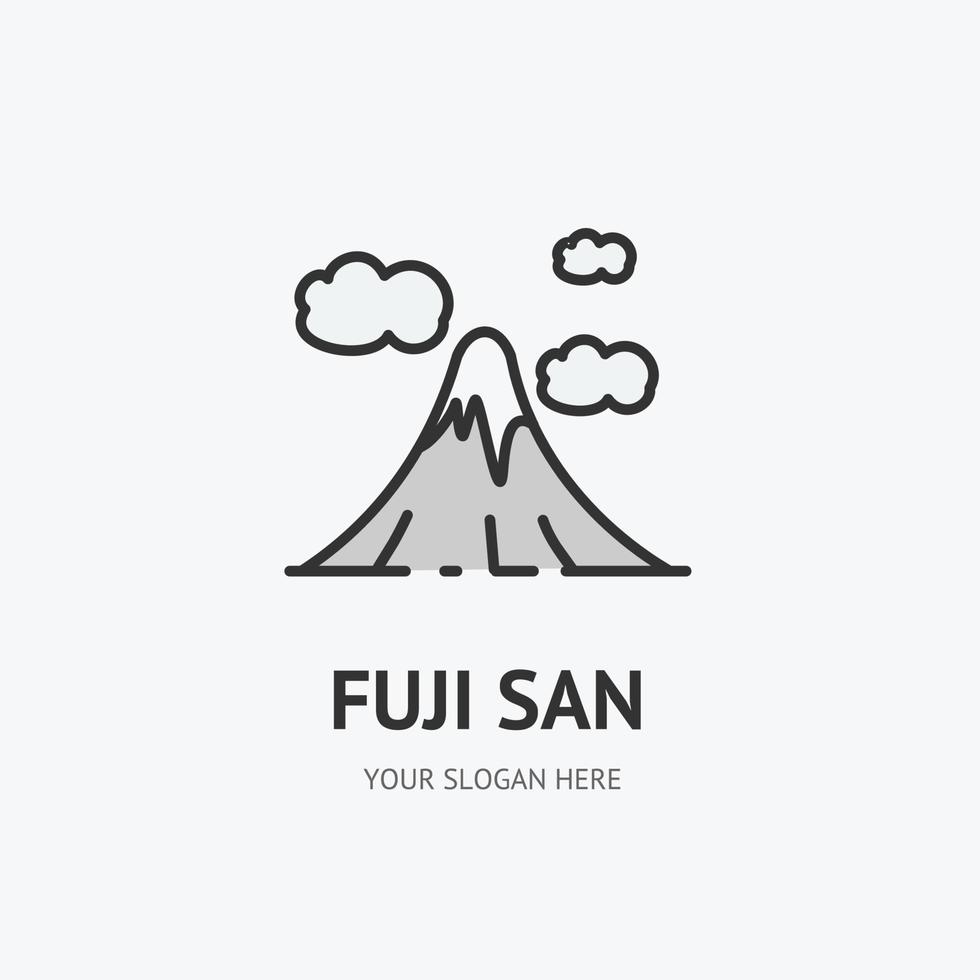 Fuji San Japanese Mountain Sign Thin Line Icon Emblem Concept. Vector