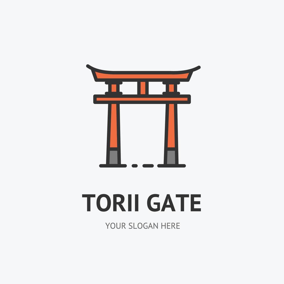Japanese Traditional Torii Gate Sign Thin Line Icon Emblem Concept. Vector