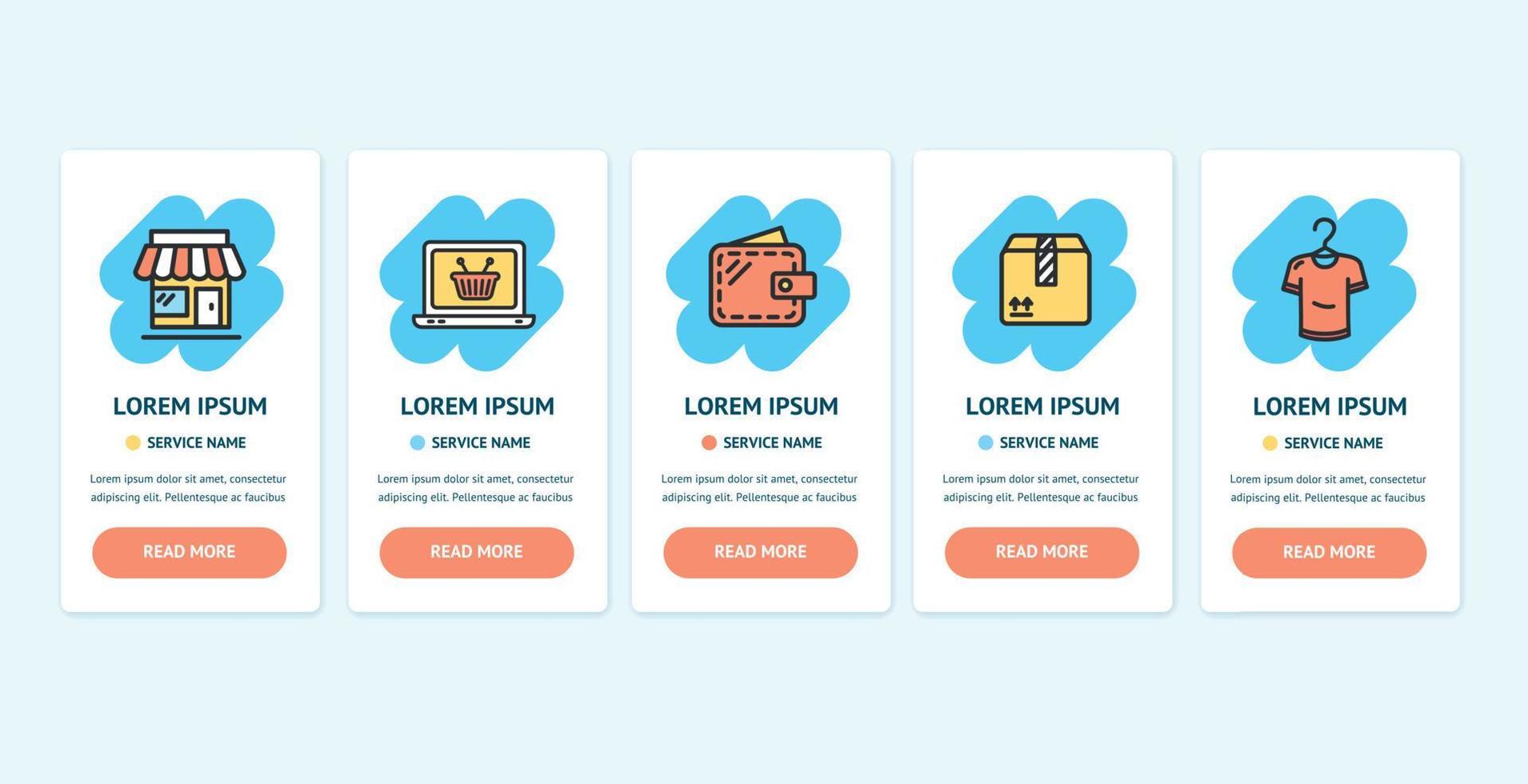 Oneboarding App Screens Cards Shopping Set. Vector