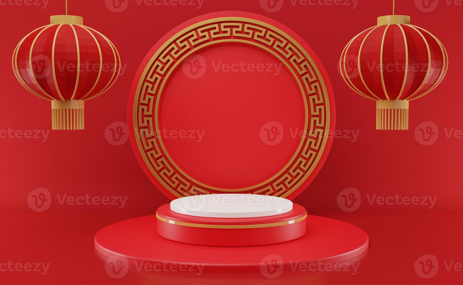 Chinese new year mock up Cylinder podiums, Chinese Festivals, empty pedestal template photo