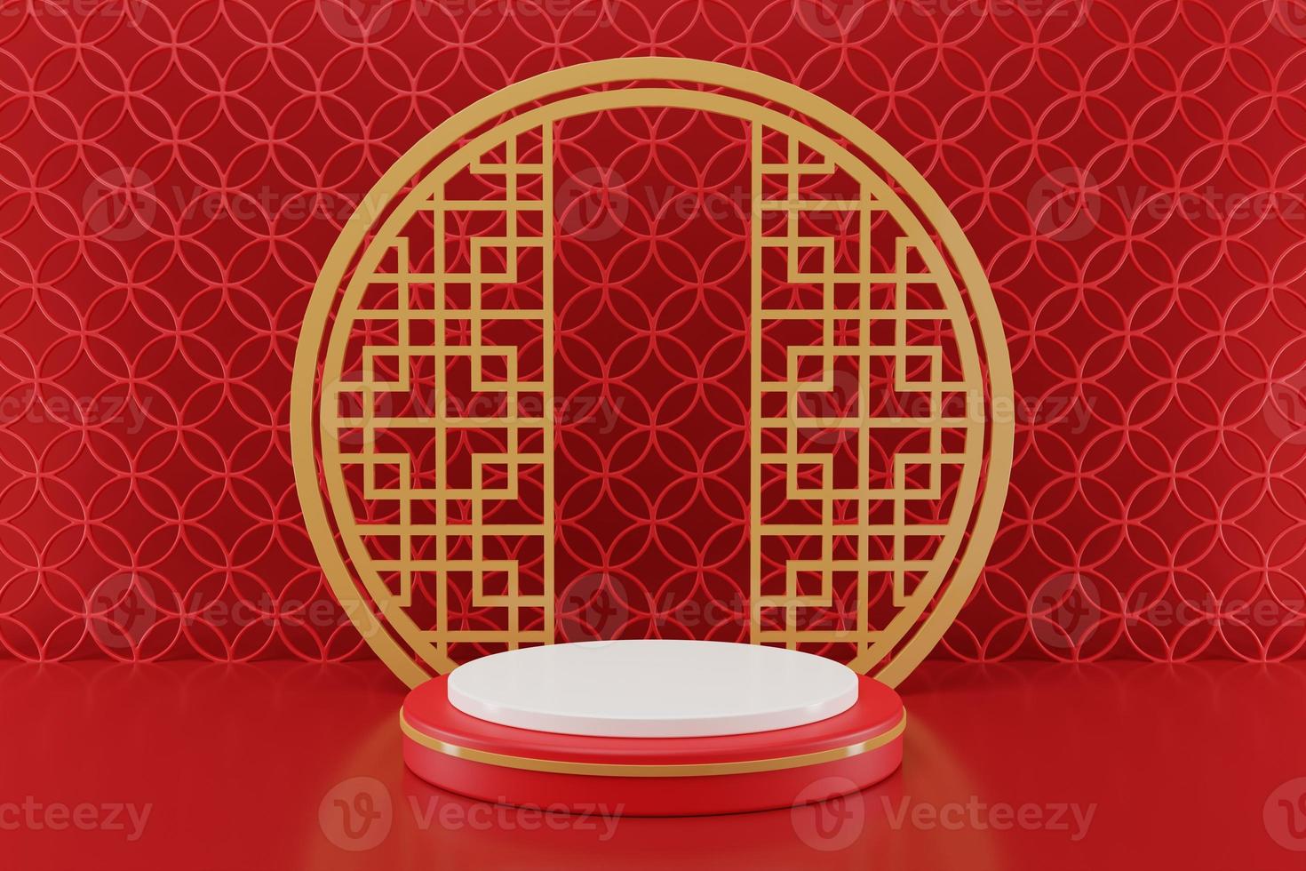 3D rendering illustration Chinese new year mock up Cylinder podiums, Chinese Festivals, empty pedestal template for product display decorated, geometric background, cosmetics stand concept, abstract photo