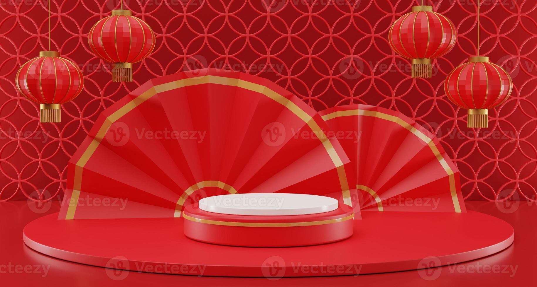 Chinese new year mock up Cylinder podiums, Chinese Festivals, empty pedestal template photo