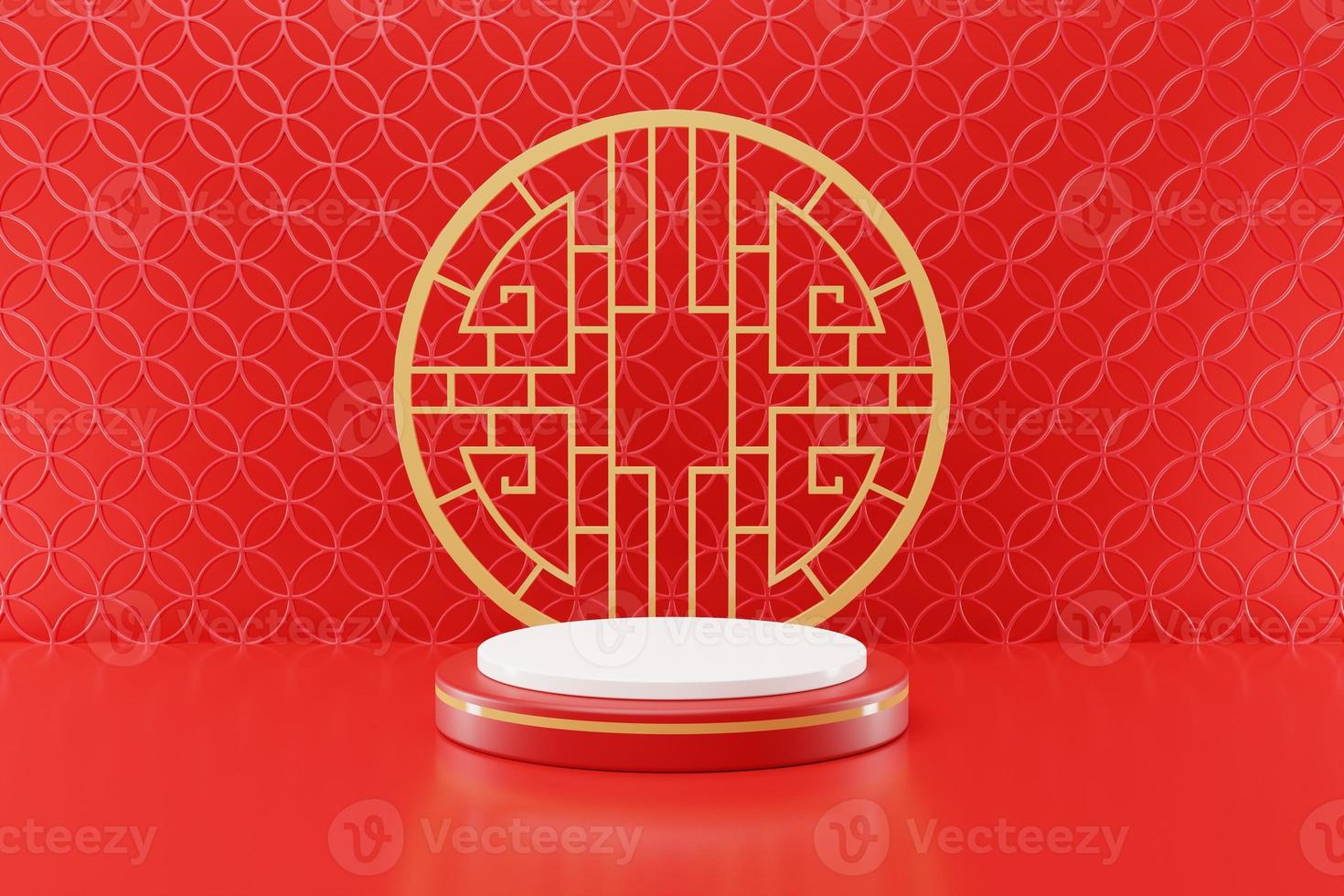 3D rendering illustration Chinese new year mock up Cylinder podiums, Chinese Festivals, empty pedestal template for product display decorated, geometric background, cosmetics stand concept, abstract photo