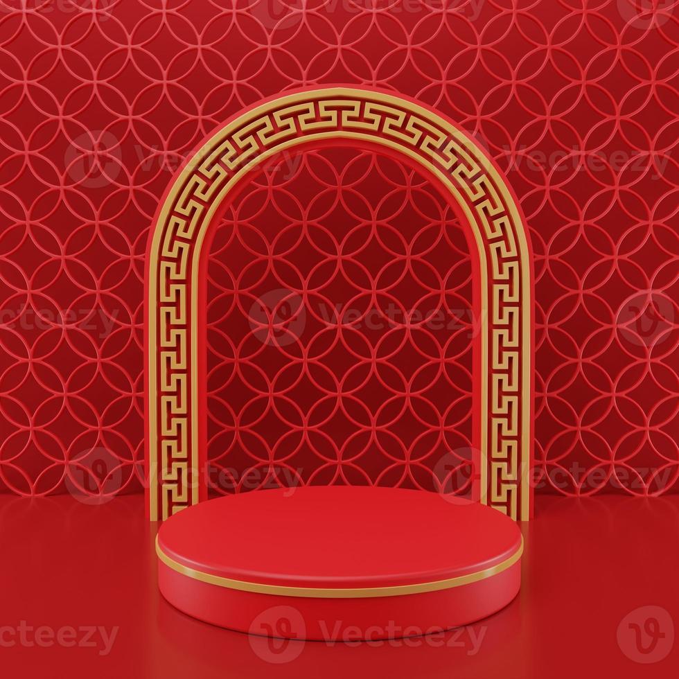 3D rendering illustration Chinese new year mock up Cylinder podiums, Chinese Festivals, empty pedestal template for product display decorated, geometric background, cosmetics stand concept, abstract photo