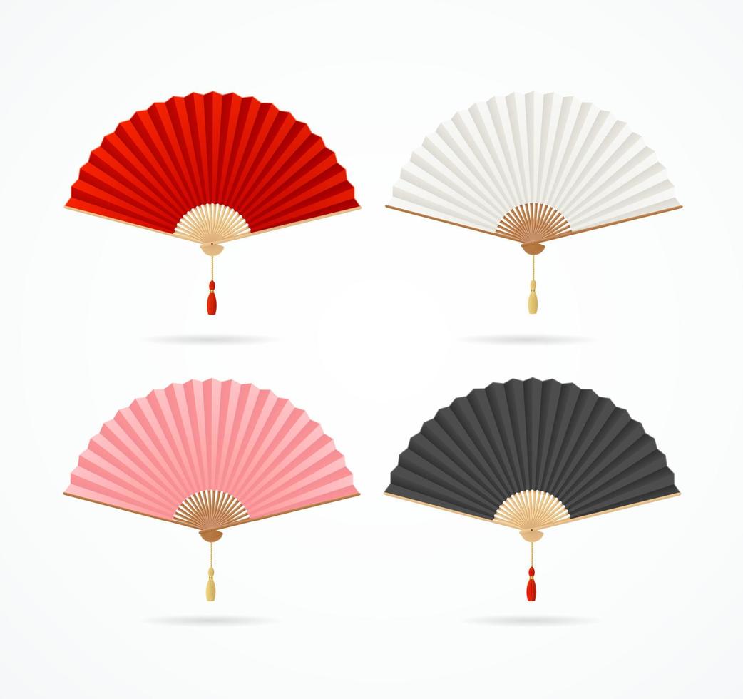 conjunto de abanicos de mano asiáticos de color 3d detallados y realistas. vector
