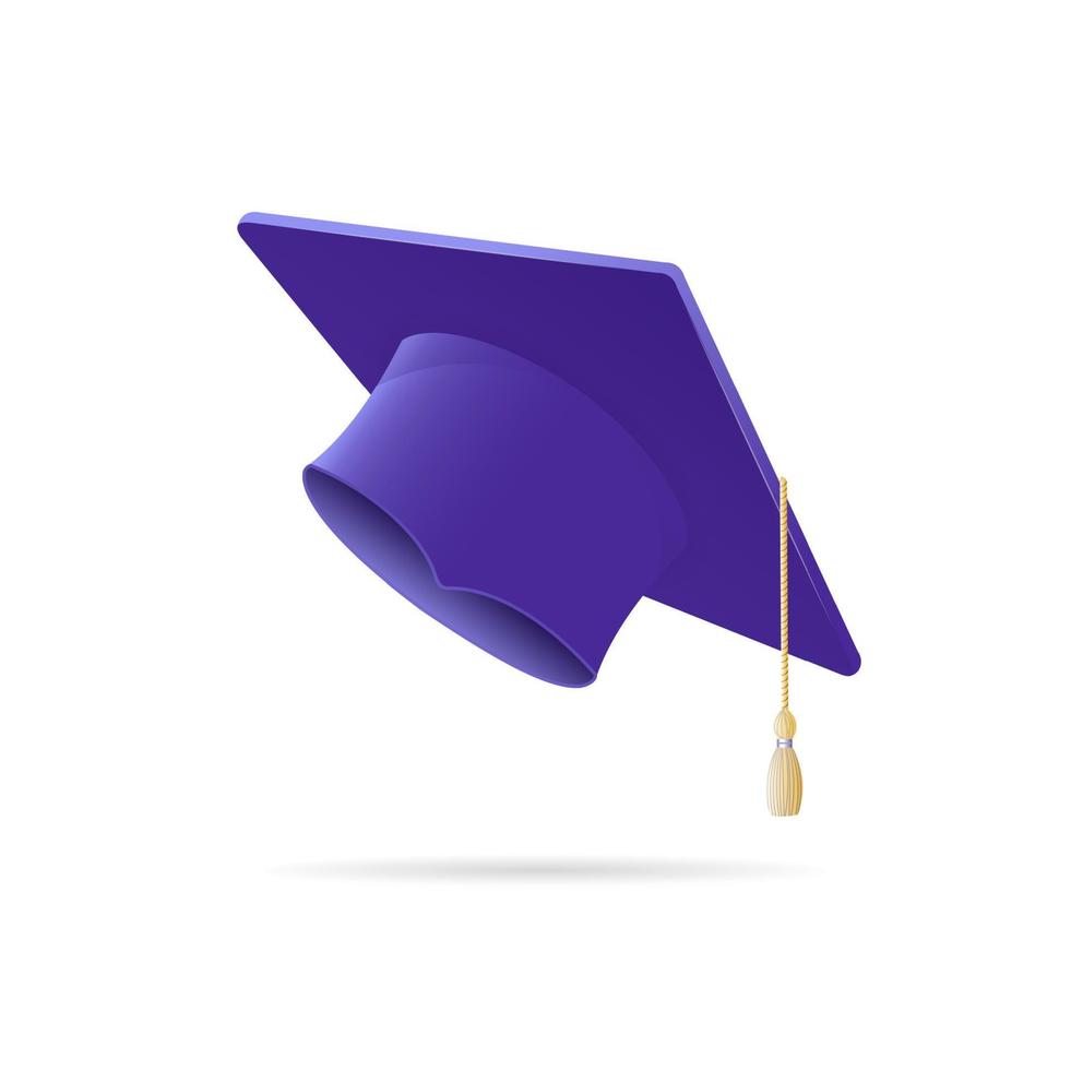 Realistic Detailed 3d Purple Student Hat. Vector