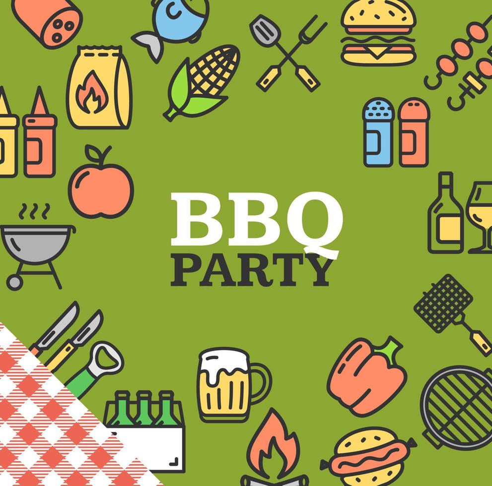 Bbq Summer Party Invitation Placard Banner Card. Vector