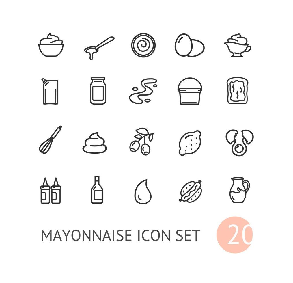 Mayonnaise Sign Thin Line Icon Set. Vector