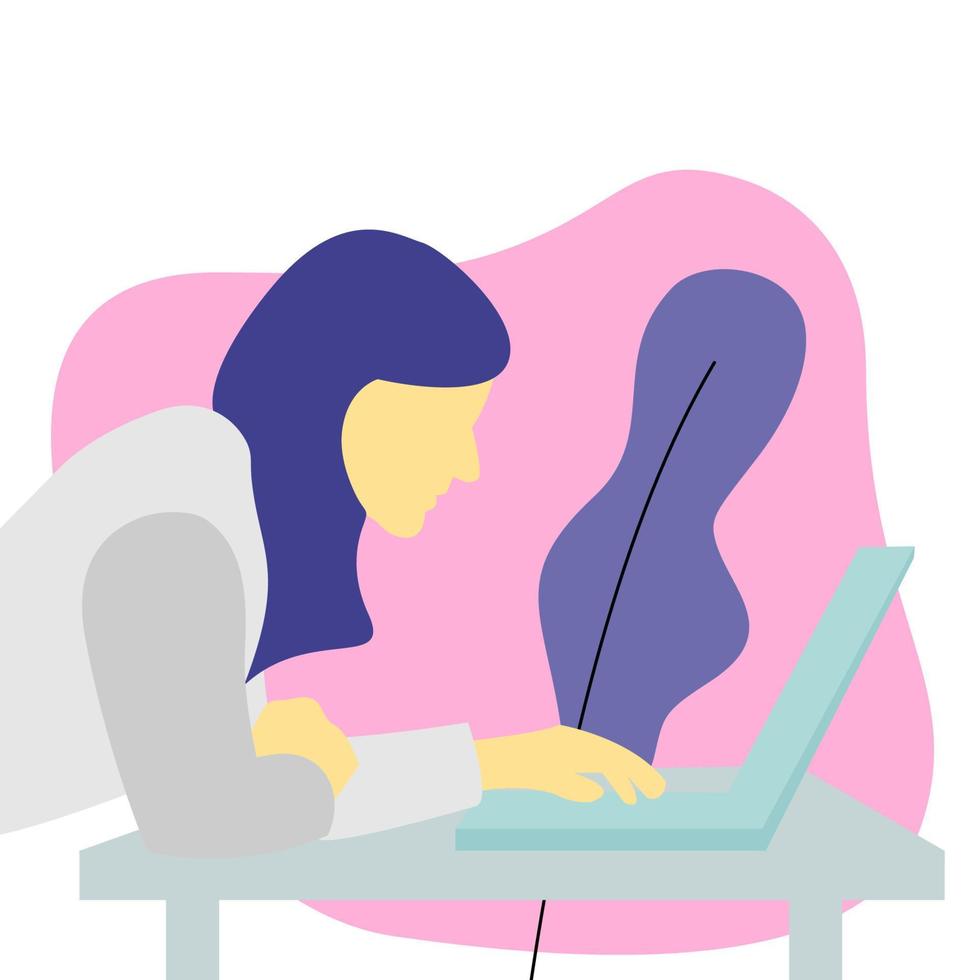 diseño de ilustración vectorial de mujer que trabaja frente a la computadora portátil vector