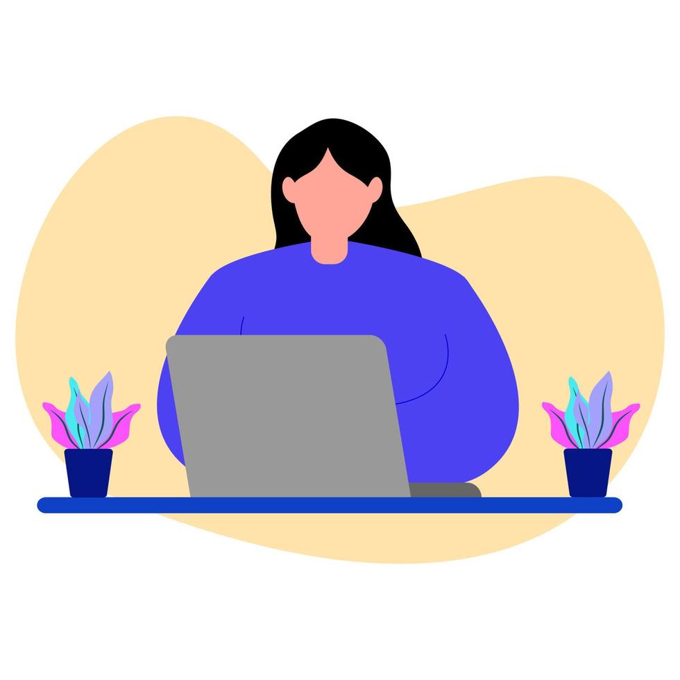 diseño de ilustración vectorial de mujer que trabaja frente a la computadora portátil vector