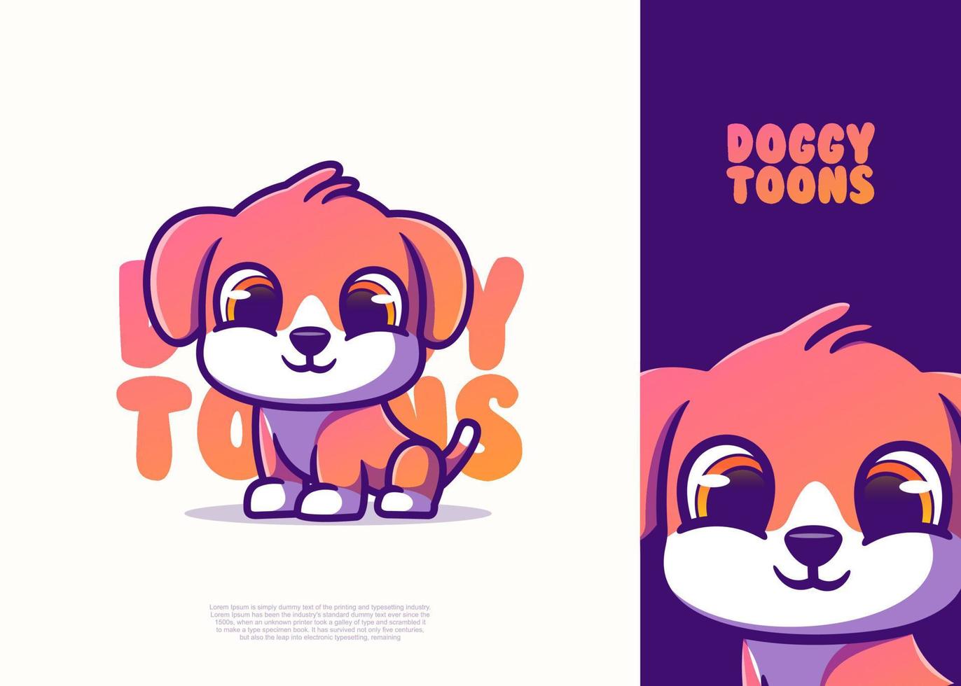 ilustración de personaje de perro lindo, vector de icono, estilo de dibujos animados plano.