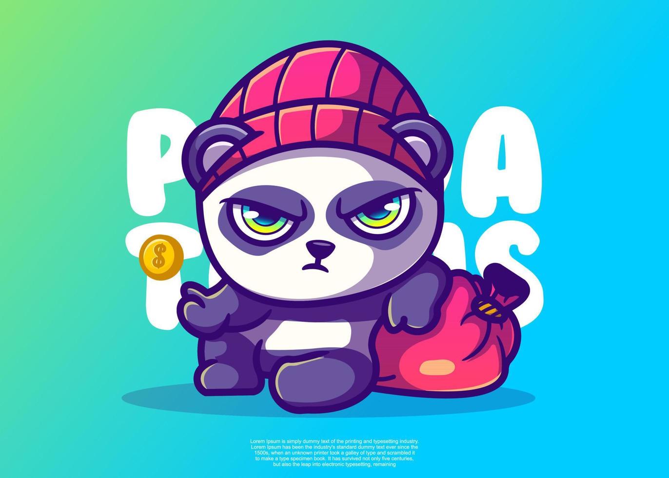 ilustración de personaje de pandas merodeadores, vector de icono, estilo de dibujos animados plano.