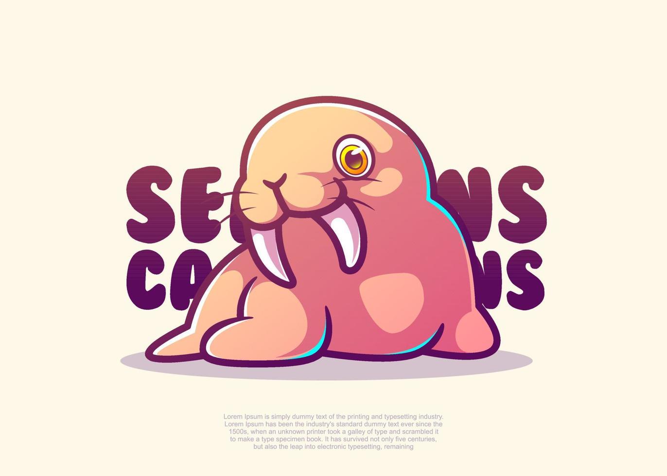 cute walrus character illustration, icon vector, flat cartoon style. vector