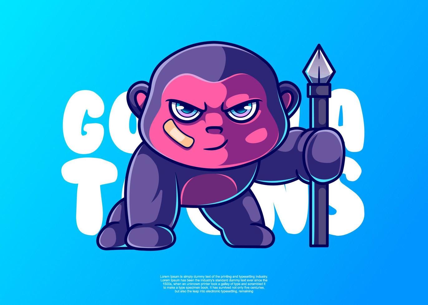 gorila character illustration, icon vector, flat cartoon style. vector