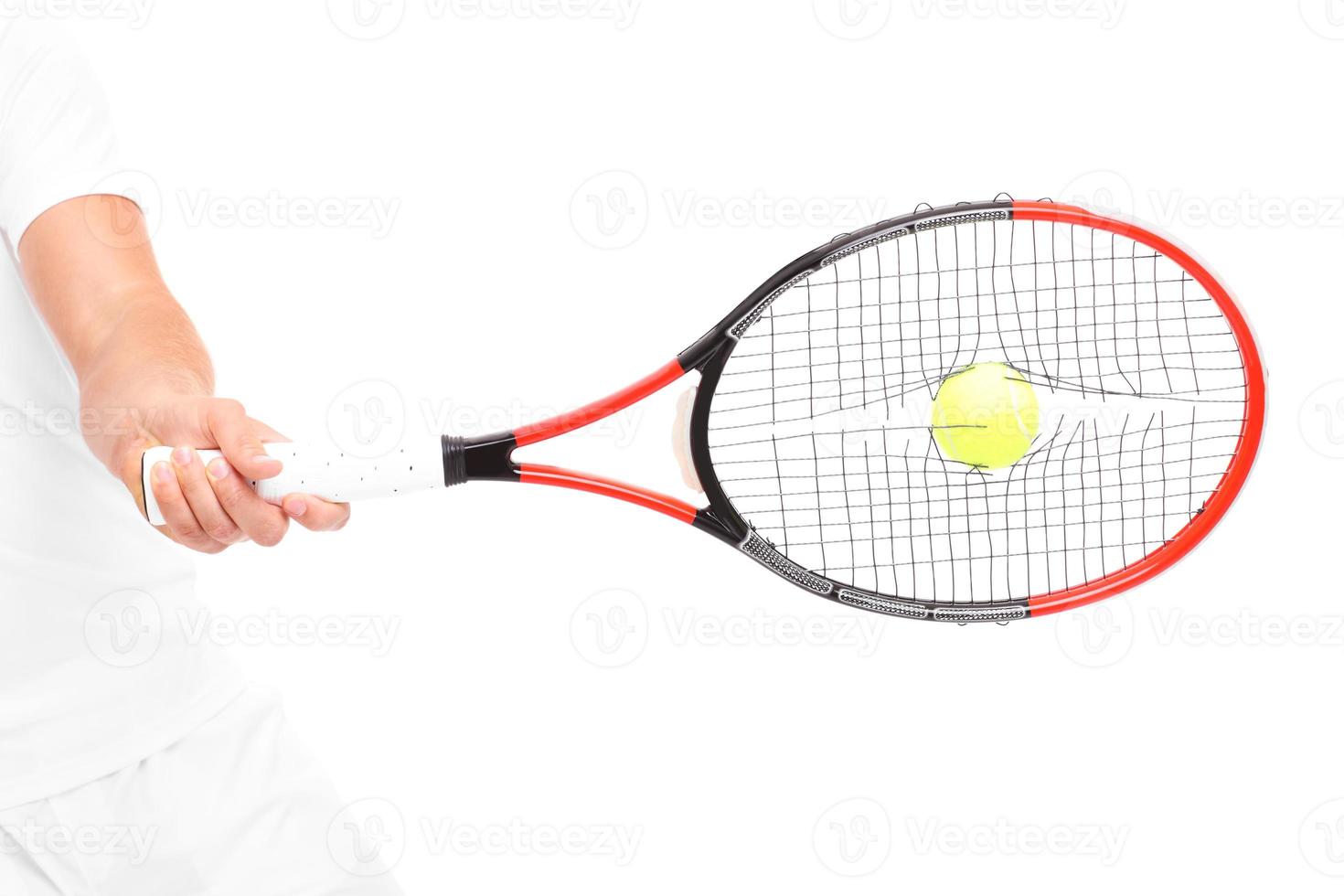 Broken strings in tennis racket photo
