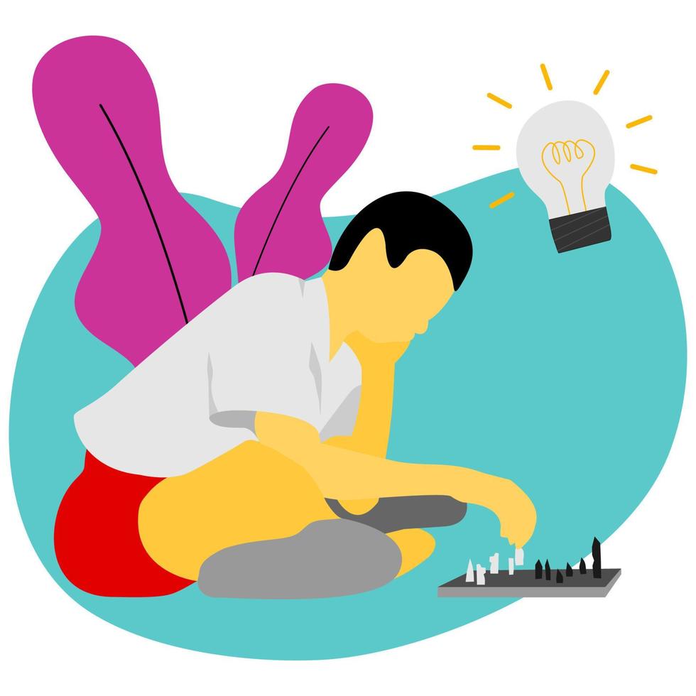 Vector illustration design of a boy playing chess