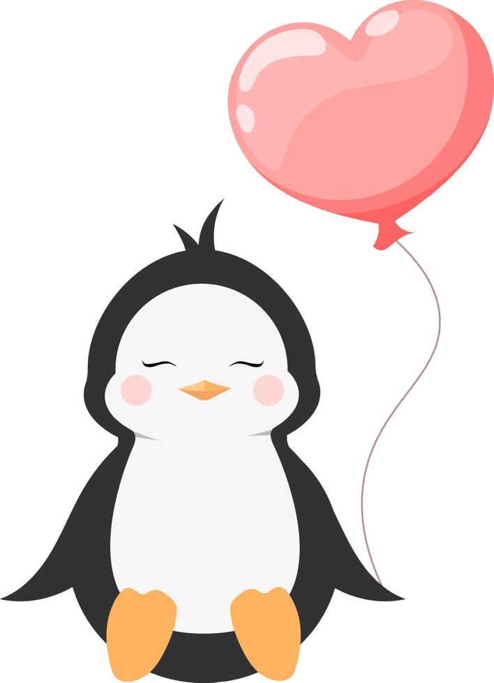 Cute baby penguin holding balloon isolated on white background