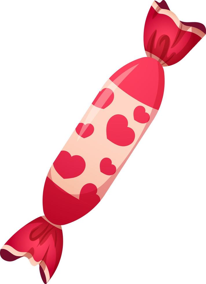 Cartoon candy wrapped in Valentine's Day hearts on transparent background vector