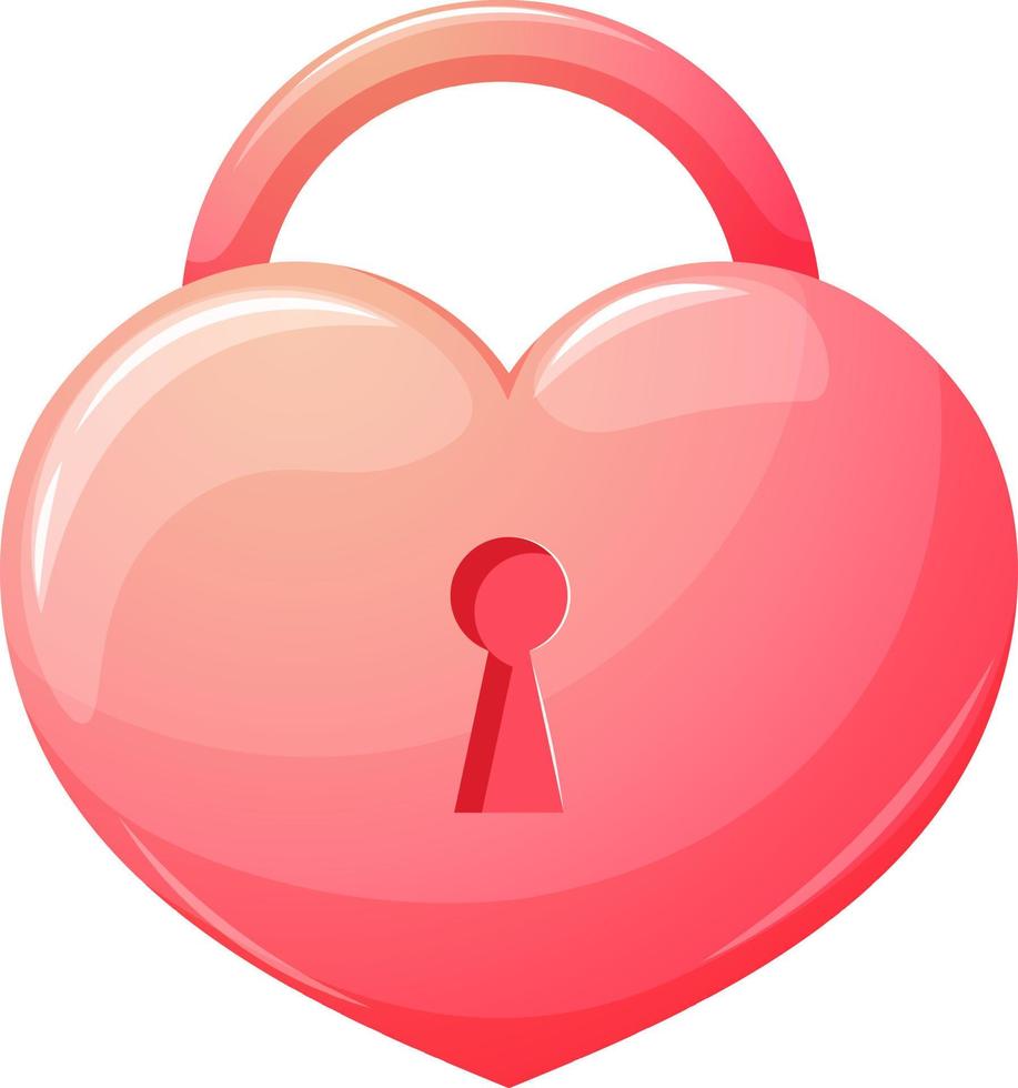 Cartoon heart-shaped lock with keyhole on transparent background vector