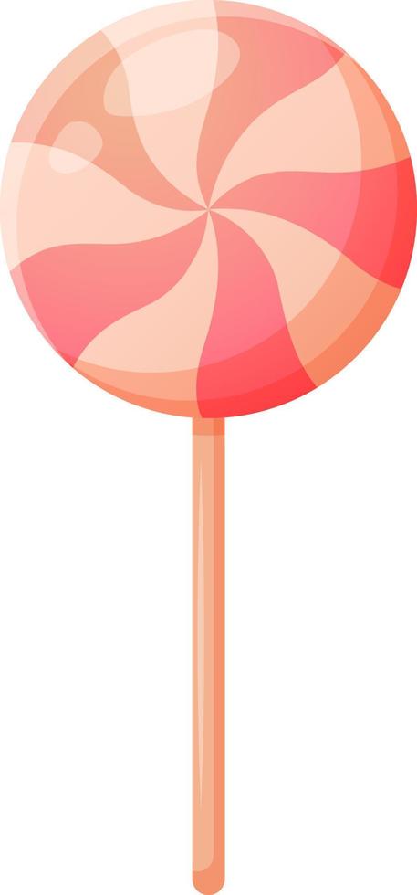 Striped lollipop, pink and white candy for Valentine's Day on transparent background vector