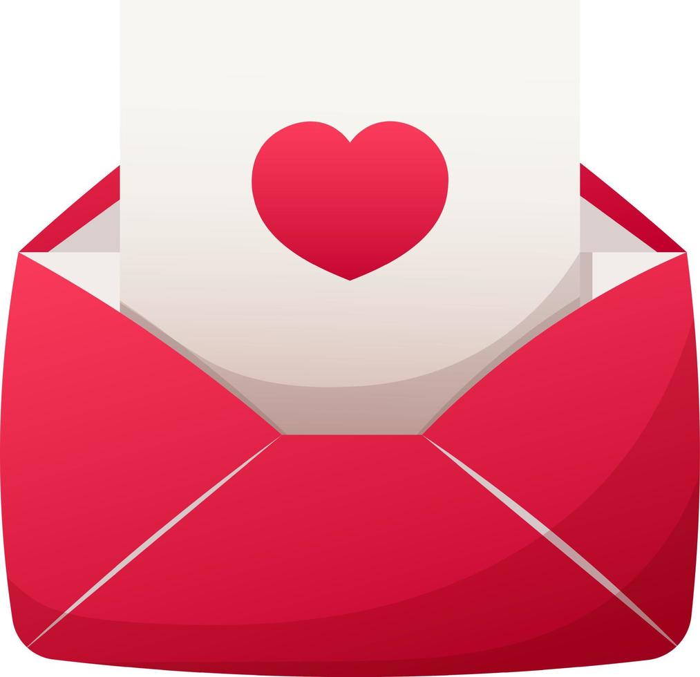 carta de amor, sobre rojo con carta, hoja con corazón aislado vector