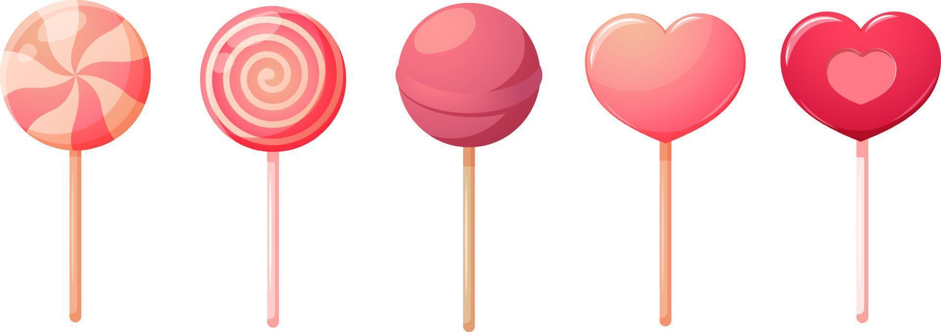 Set of festive Valentine's Day lollipops in pink and white vector