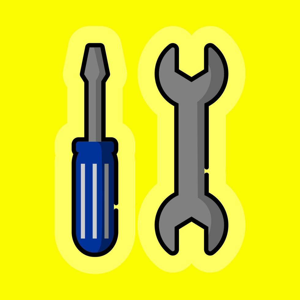 diseño de vector de icono de destornillador y llave inglesa en estilo de fideos