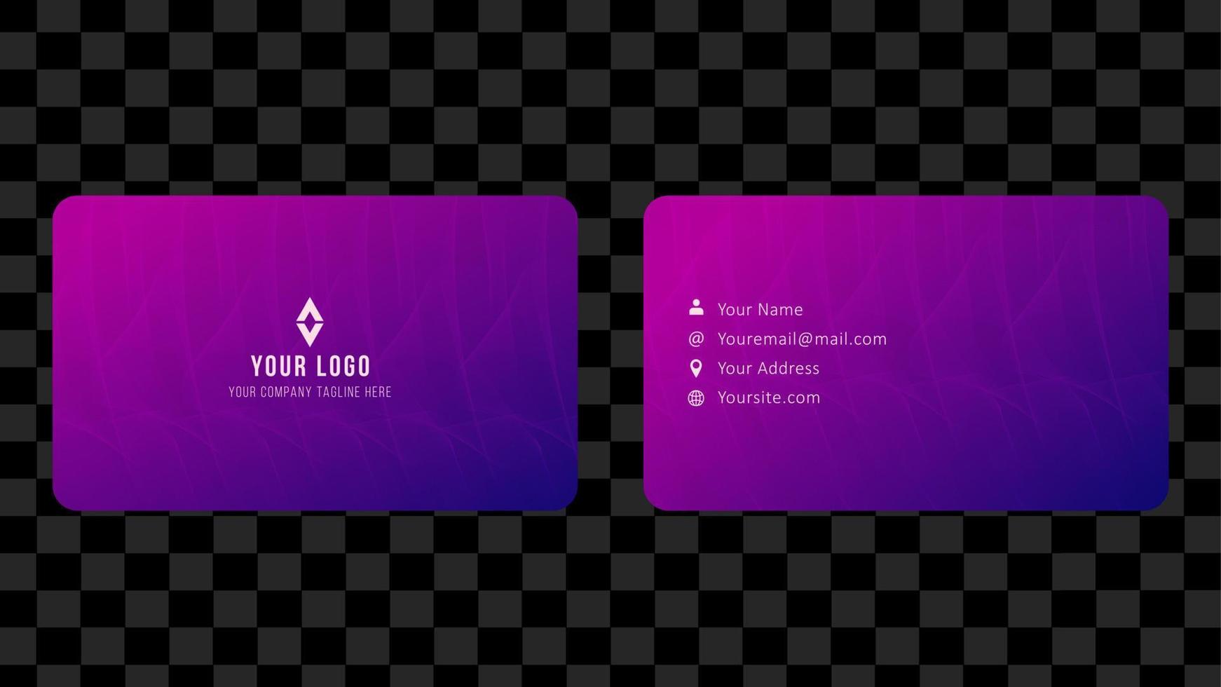 Creative business card template design, Contact card for company, Two sided with fluid gradient on purple background, Vector graphic illustration