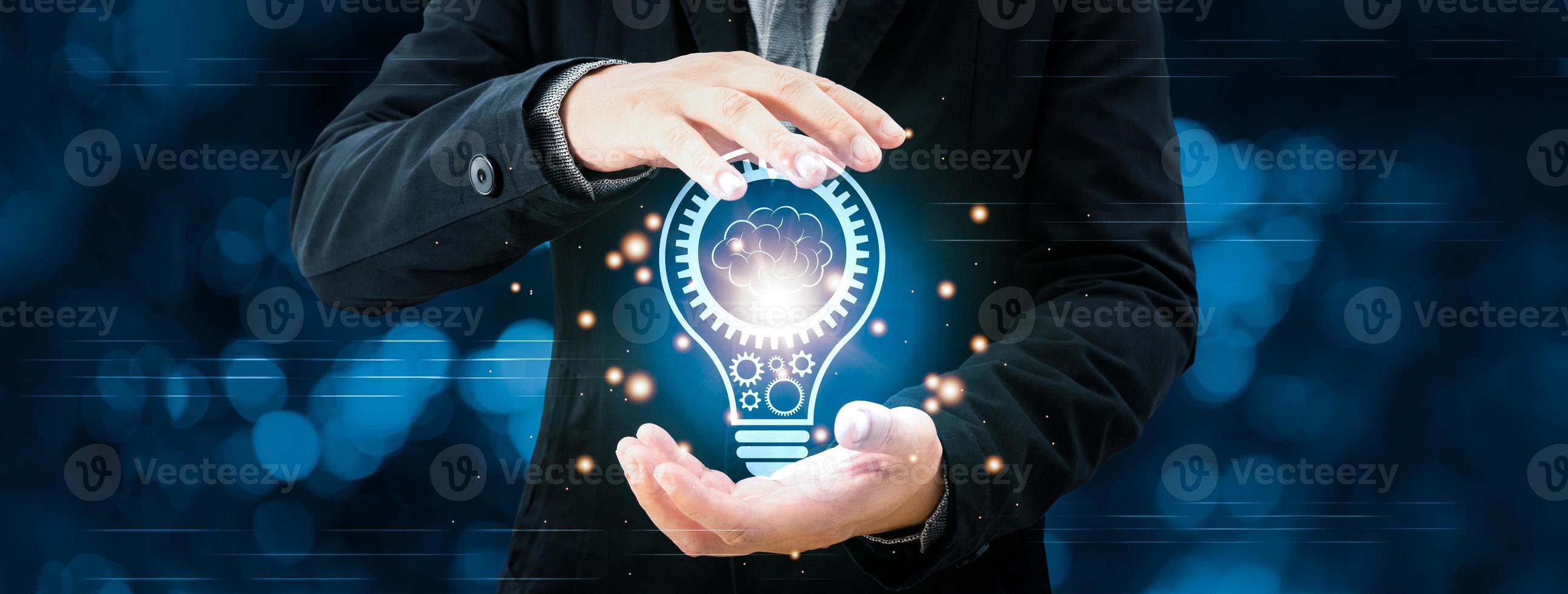 Hands holding light bulb for Concept new ideas with innovation communication technology,Creative and new business idea concept. photo