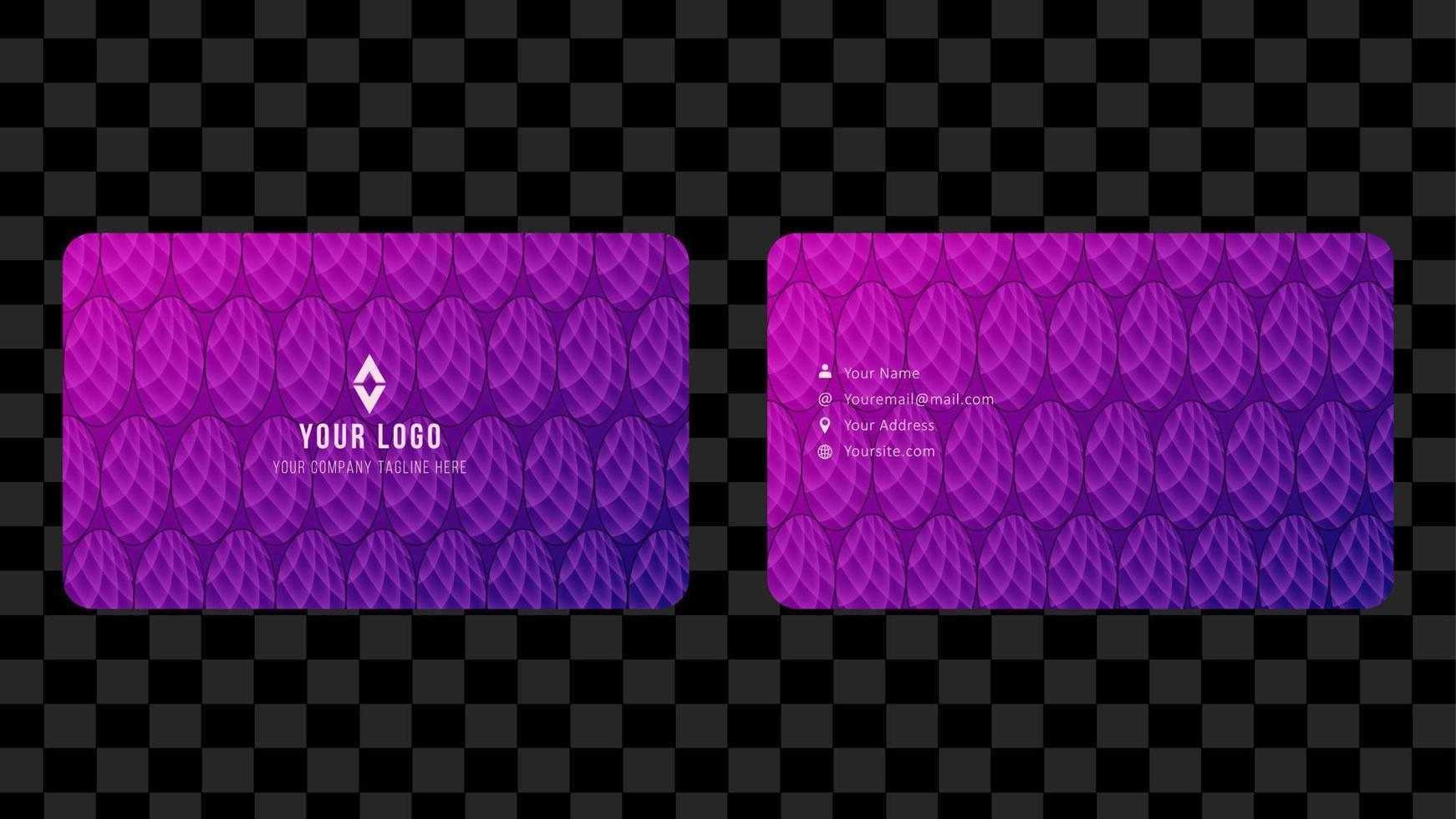Creative business card template design, Contact card for company, Two sided with fluid gradient on purple background, Vector graphic illustration