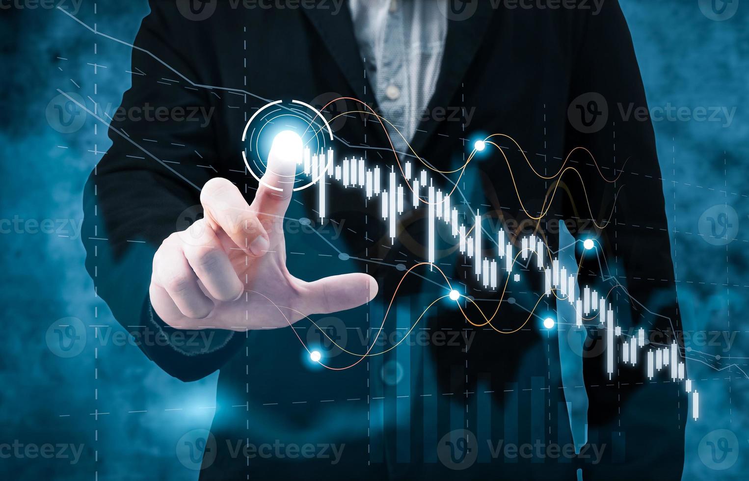 Businessmen touch growth graphs and progress of business and analyze financial and investment.Use technology to plan strategy to success goals and growth.online business, e-commerce, online marketing. photo