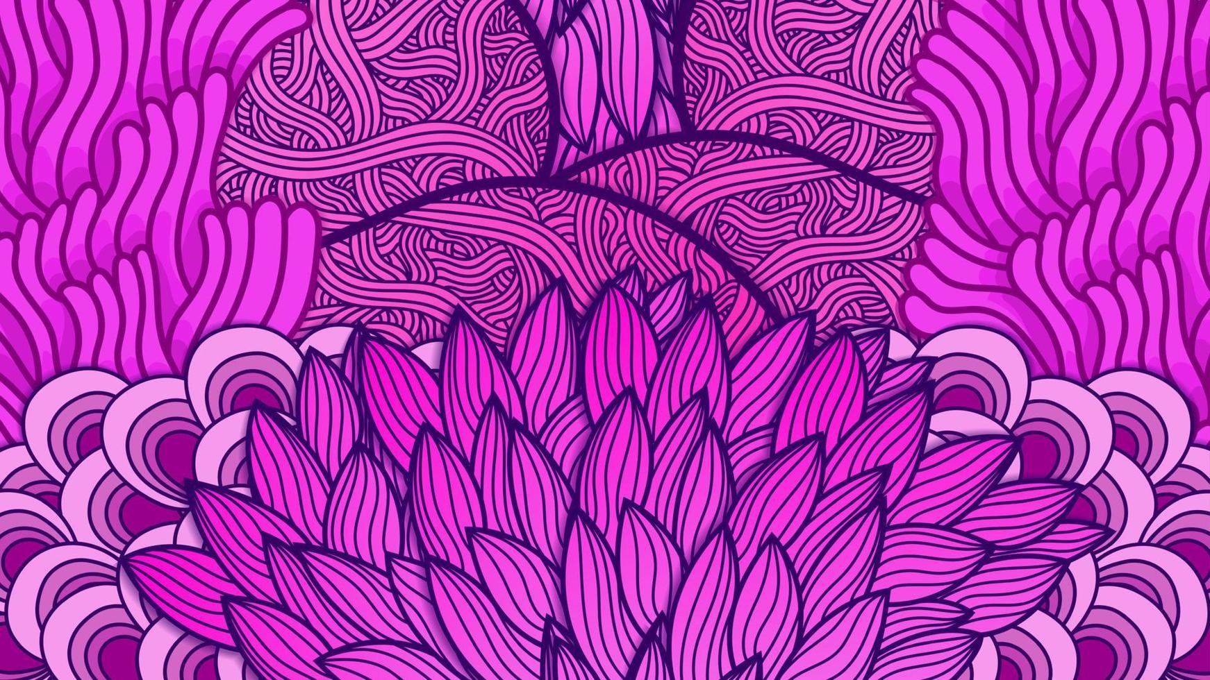 Vector geometric purple gradient seamless pattern with intersecting stripes floral background. Vector Lunar violet and pink seamless texture with abstract flowers background with hand drawn graphic