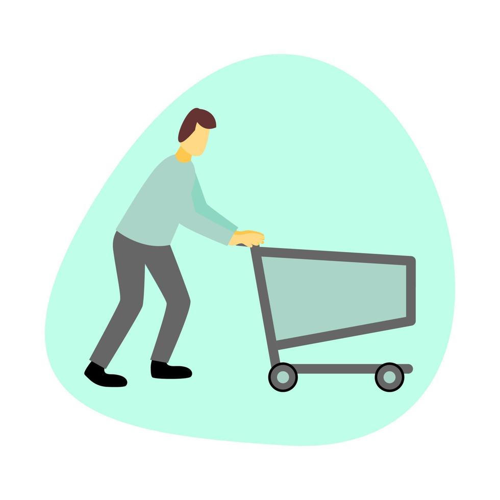 diseño de ilustración vectorial de un hombre empujando un carrito de compras vector