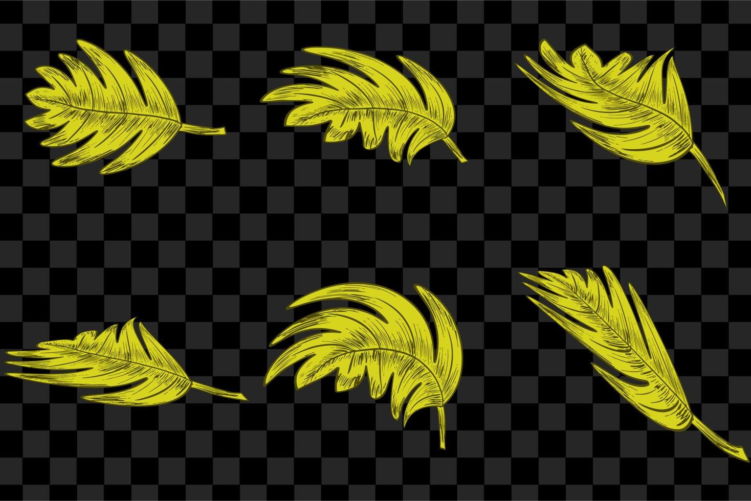 Vector set of the maple, oak, rowan and chokeberry yellow leaves isolated