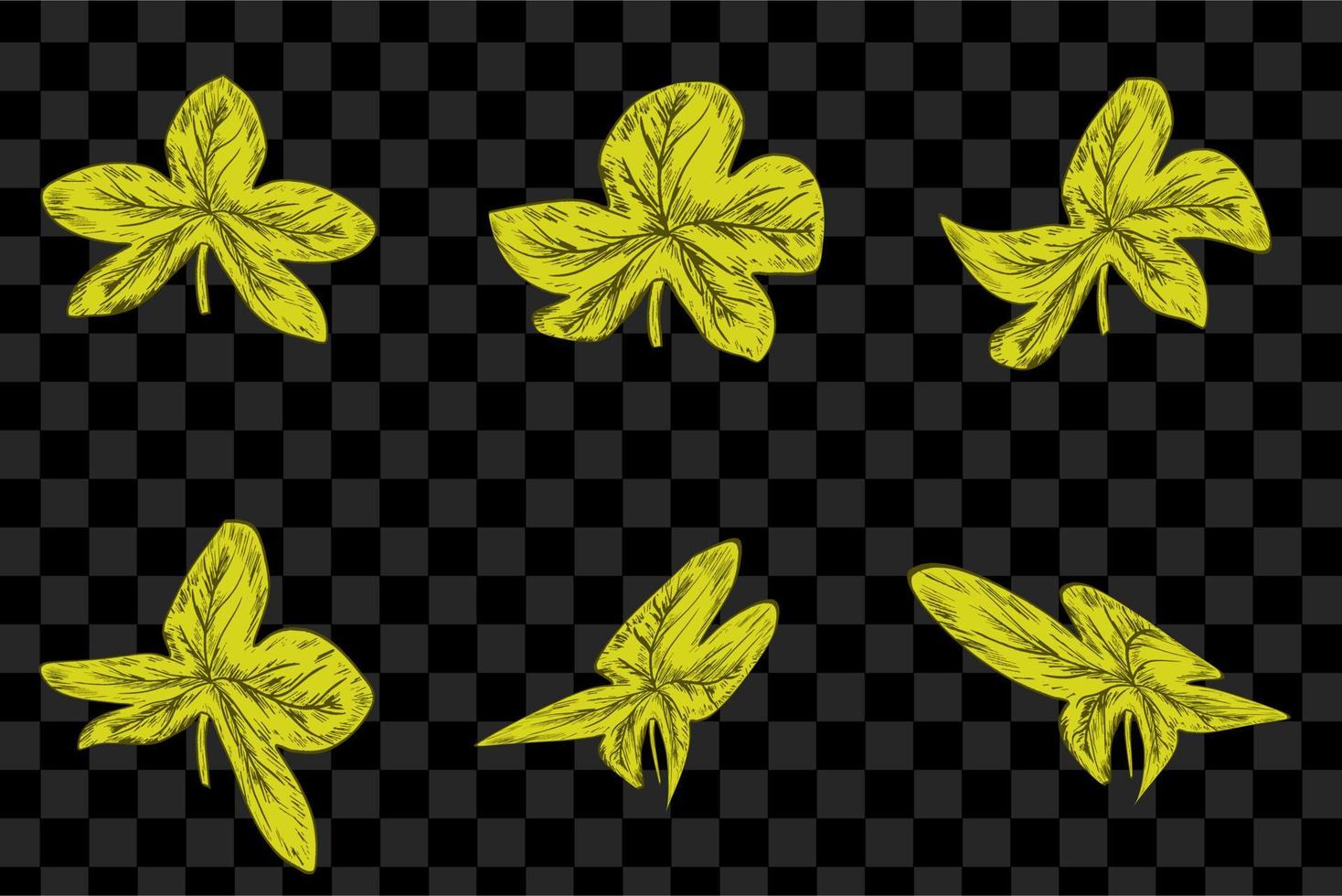 Vector set of the maple, oak, rowan and chokeberry yellow leaves isolated