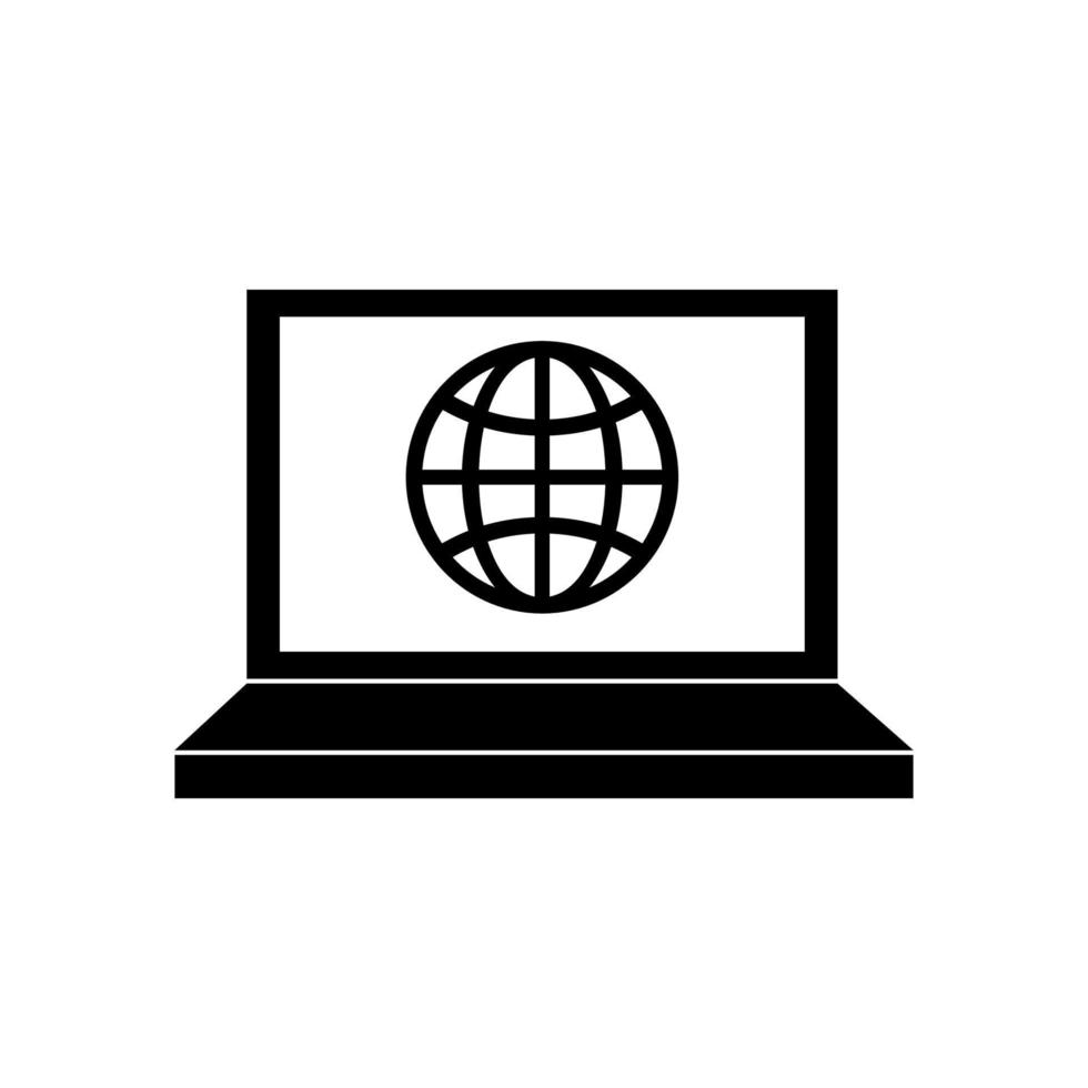 diseño de vector de computadora portátil con vista de icono de red de internet
