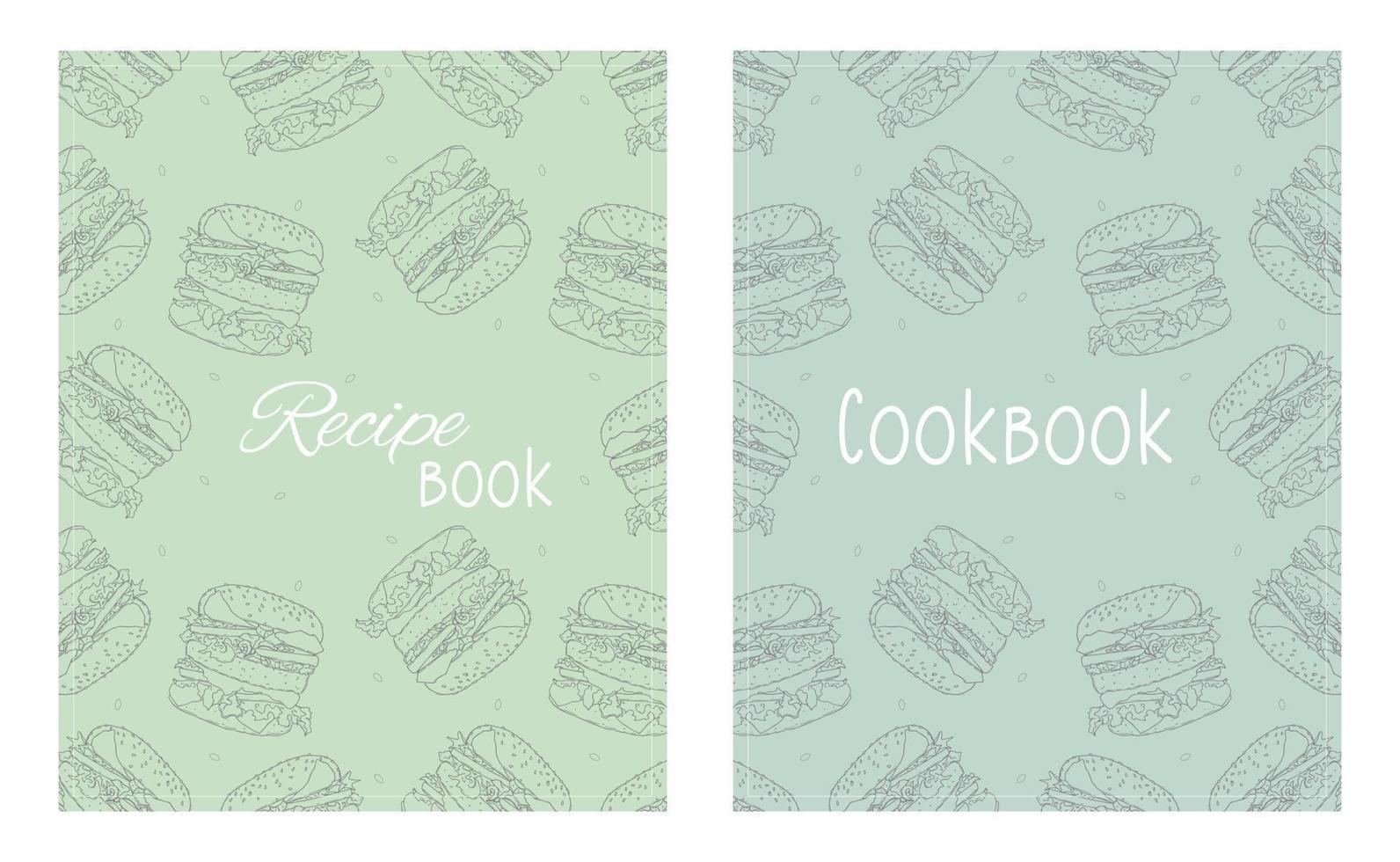 plantillas de portada para libros de recetas basadas en patrones impecables con hamburguesas dibujadas a mano. diseño de portada de libro de cocina. vector