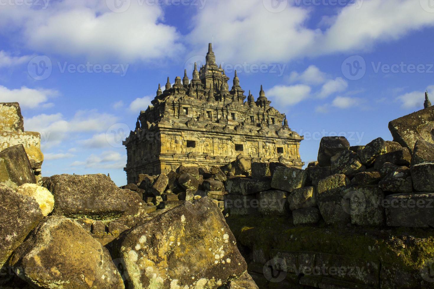 Candi Plaosan, a Buddhist temple located in Klaten Central Java, Indonesia, with a background of Mount Merapi photo