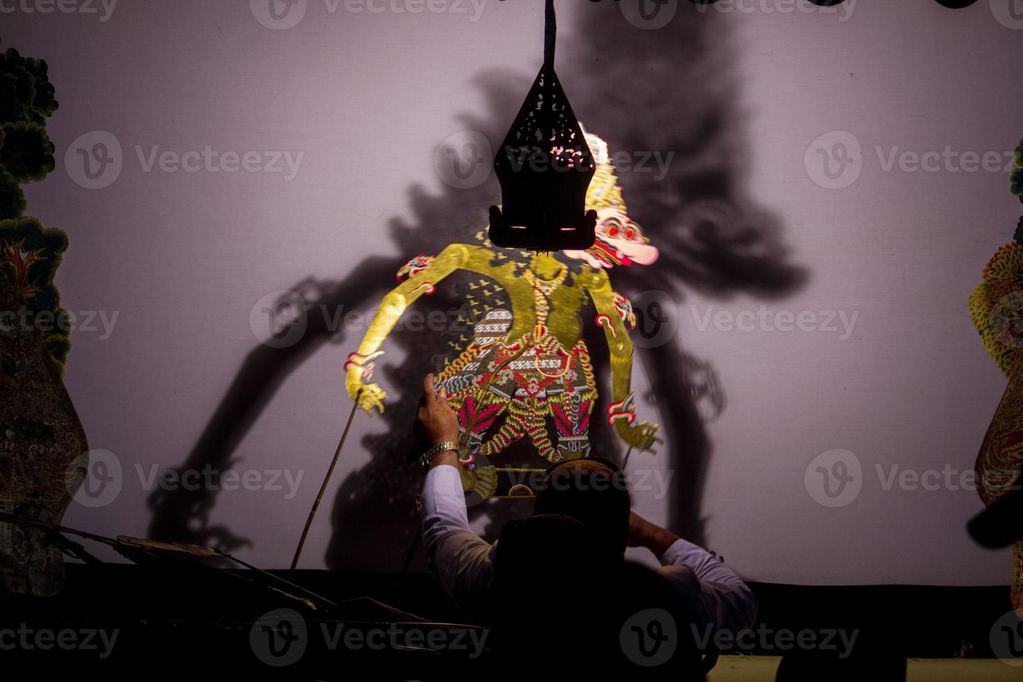 wayang kulit or shadow puppets from Java, Indonesia puppet show by dalang or puppeteer . Wayang made from leather photo