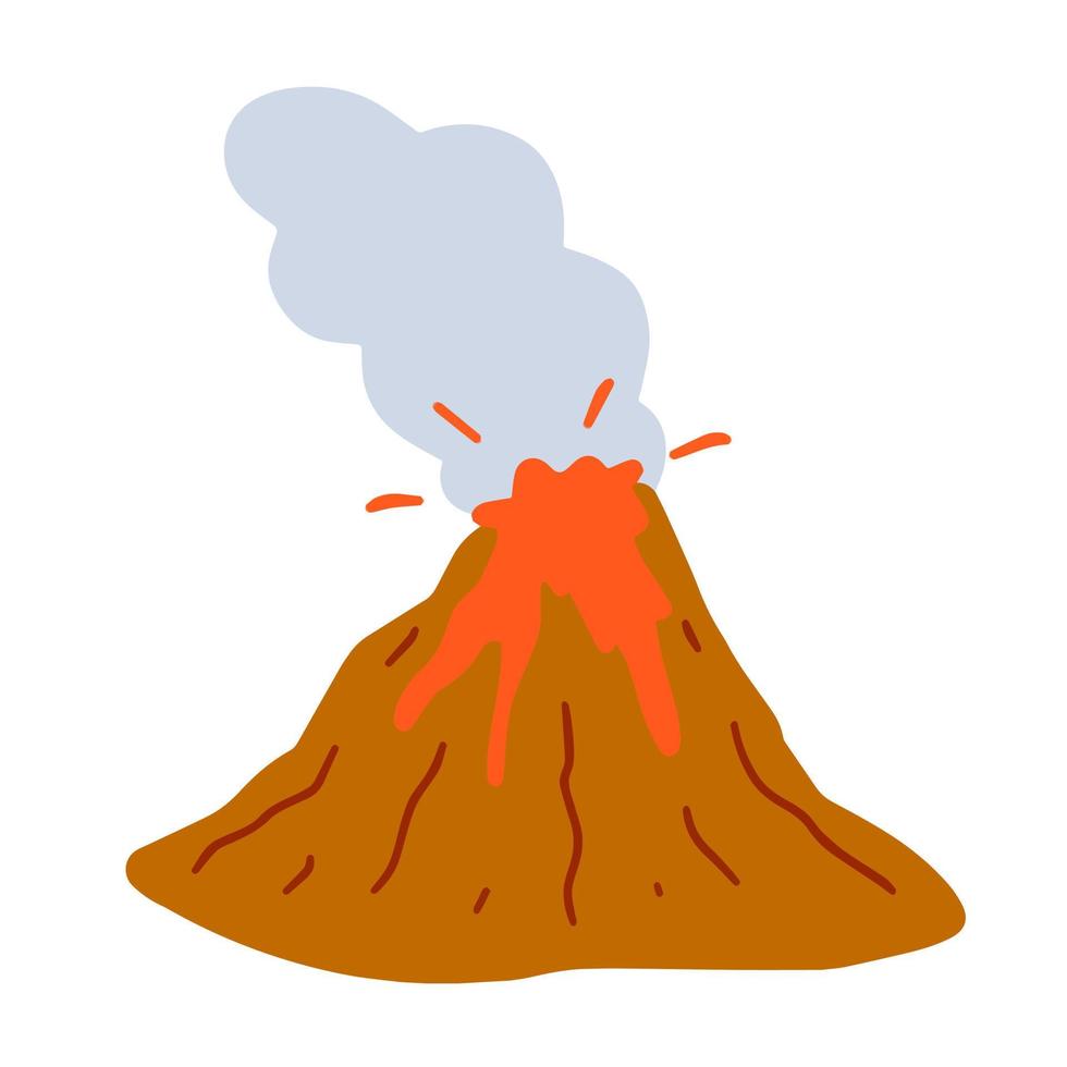 Volcanic eruption. Red hot lava and geological activity. Natural disaster. Destruction of the mountain. vector
