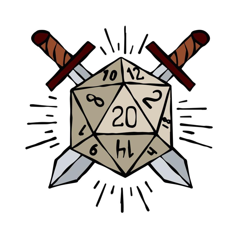 Cartoon dice for fantasy dnd and rpg Board game. Outline cartoon vector