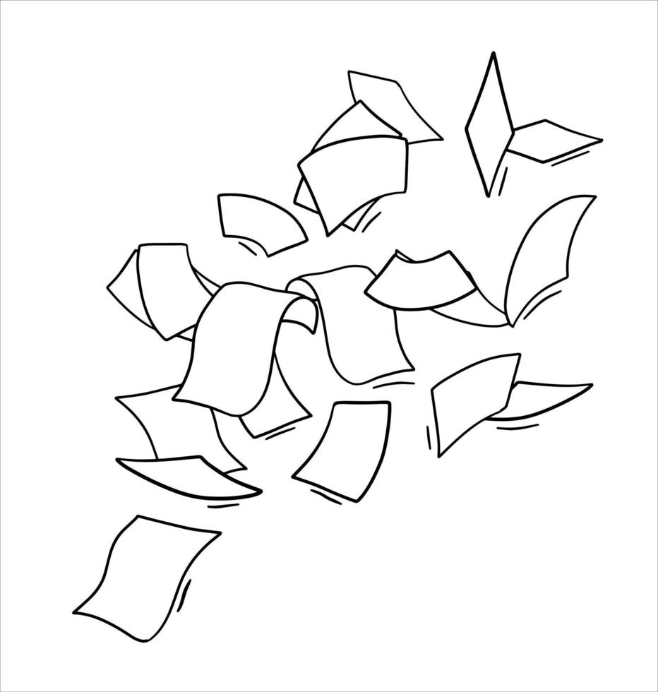 Paper files of documents fall down. Blank sheet. Office element. Thrown object. White trash. Cartoon flat illustration. Flying sheets vector