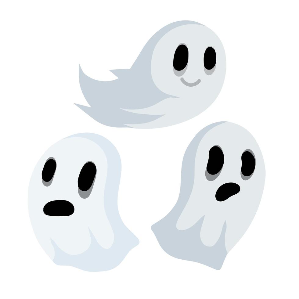 Ghost. Funny flying spirit.The Halloween element. White cute character. FLat cartoon illustration. Icon of death vector