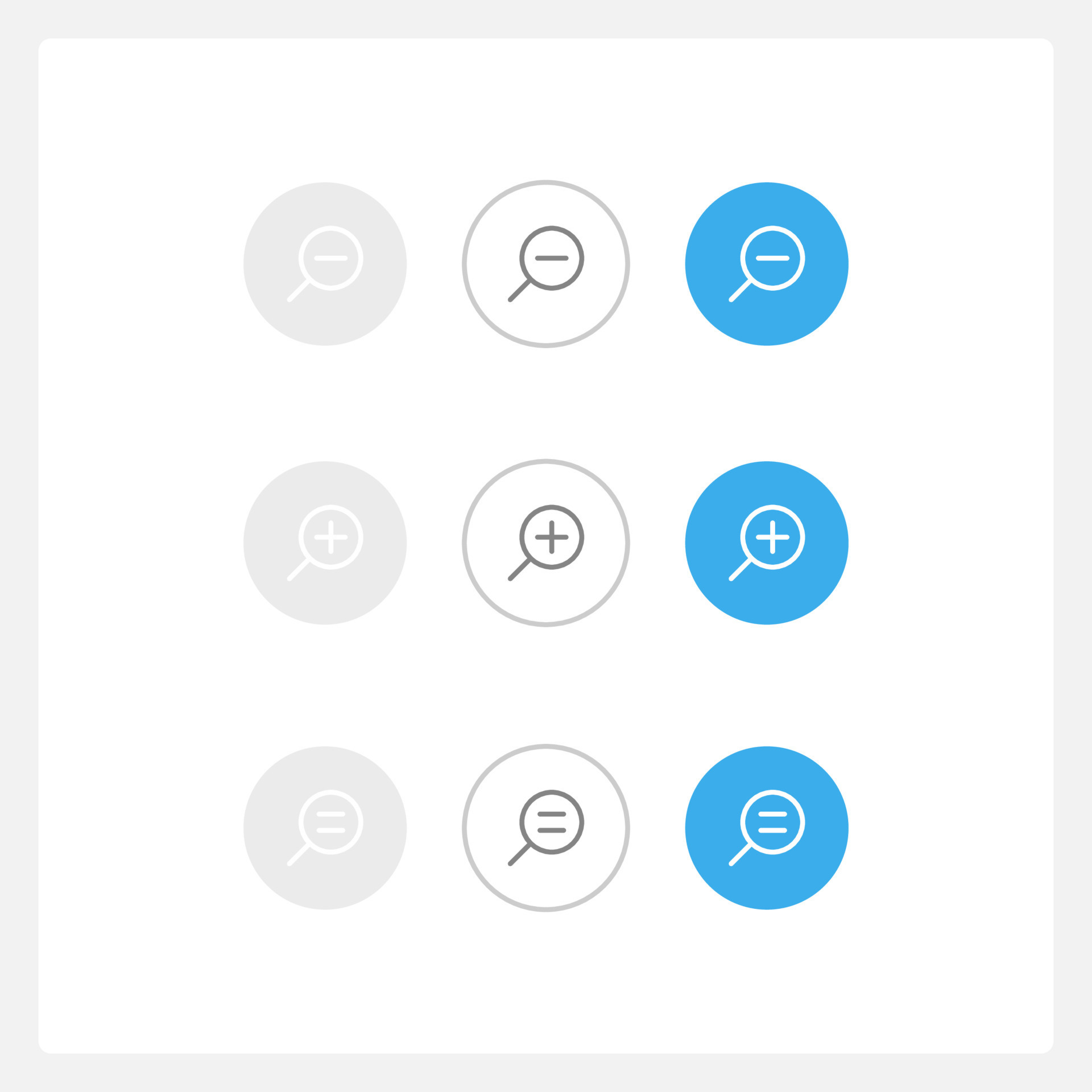 Zoom UI elements kit. Image viewing size buttons isolated vector