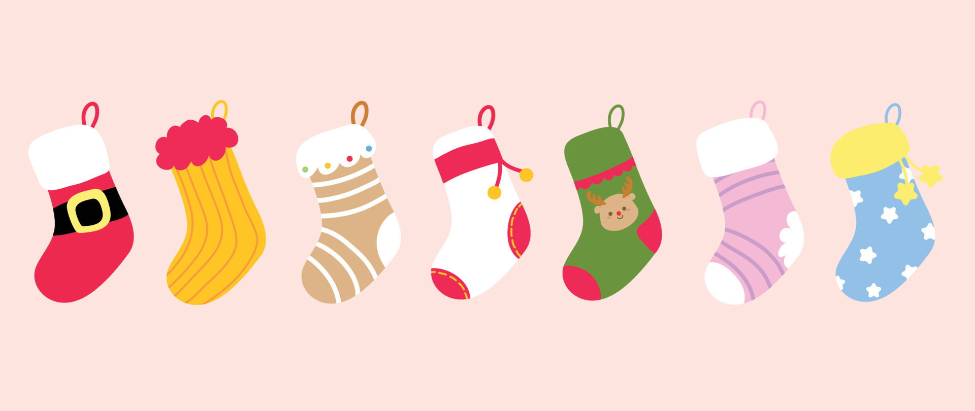 Set of christmas socks background vector illustration. Collection of