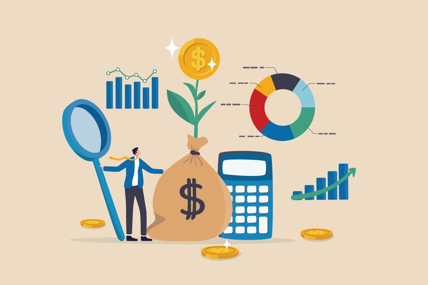 Financial management, planning and control financial resources to maximize profit and revenue, capital, credit and cash management concept, businessman analyze financial resource with growth profit. vector